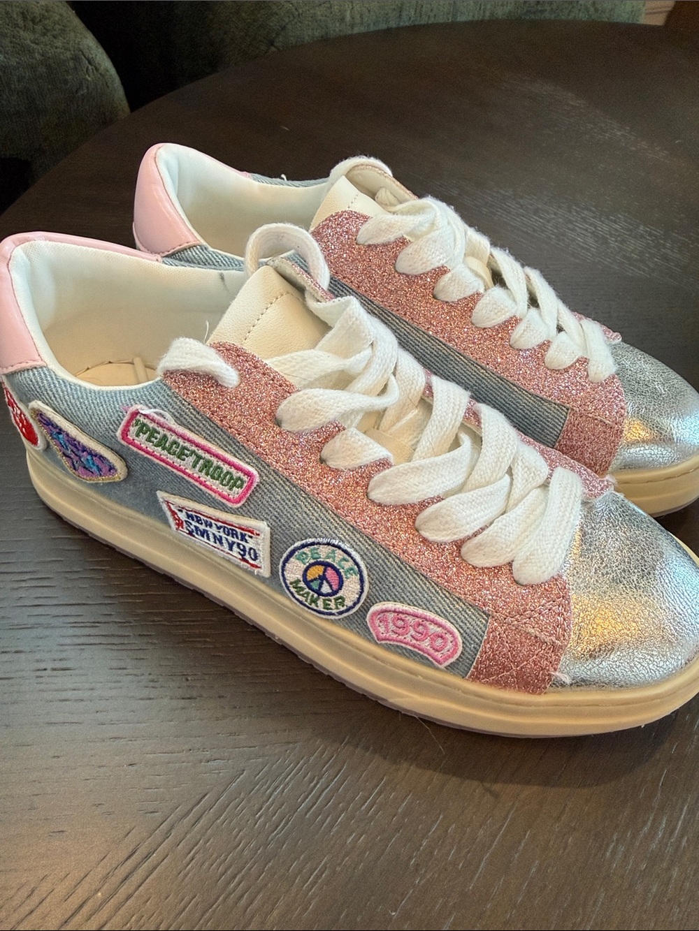Steve Madden Kids Glitter Patch Sneakers in Pink and Silver